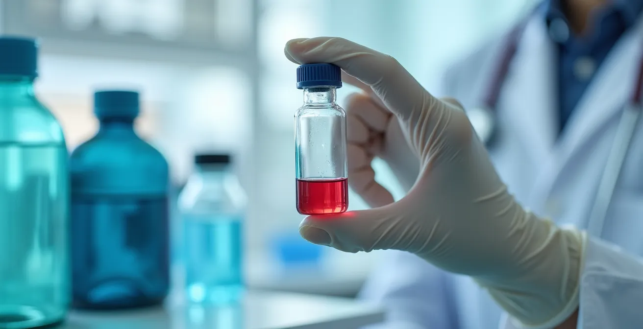 Veterinary laboratory technician analyzing blood sample