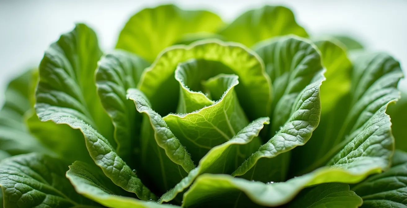 Close-up of chilled cabbage leaves prepared as a natural remedy for canine mammary engorgement